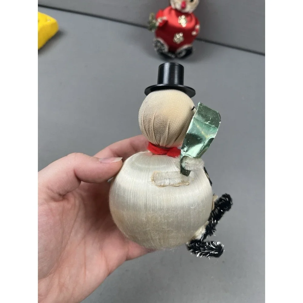 Vintage Christmas Ornament‎ Snowman And Santa Satin Ball Figure 1970's